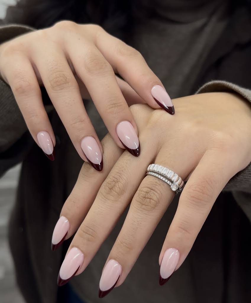 Burgundy French manicure